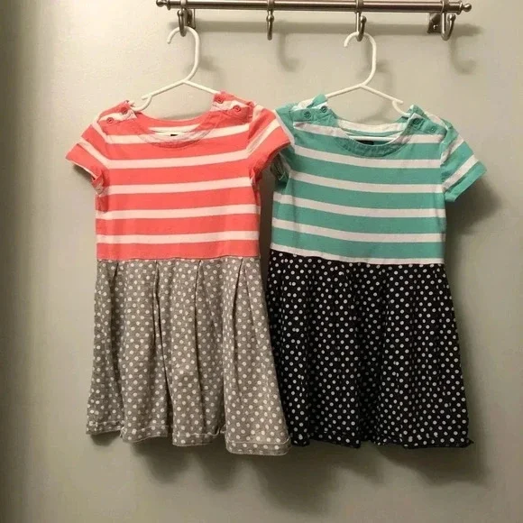 Set of 2 baby gap kids polka dot stripe dress Xs twins short sleeve