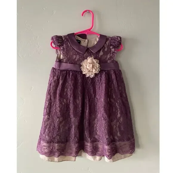 Wendy Bellissimo Purple Lace Baby Girls Dress- size 18m
