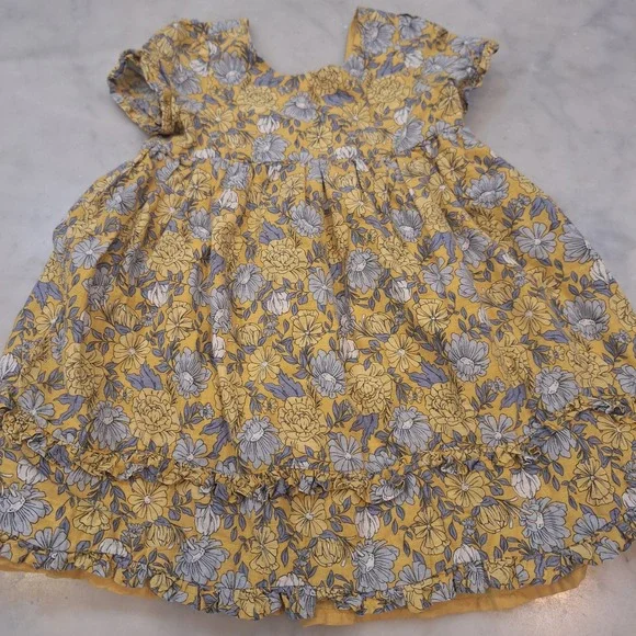 Joie Floral Dress Kids 3T Yellow Blue Ruffle Tiered Shortsleeve Boho Peasant
