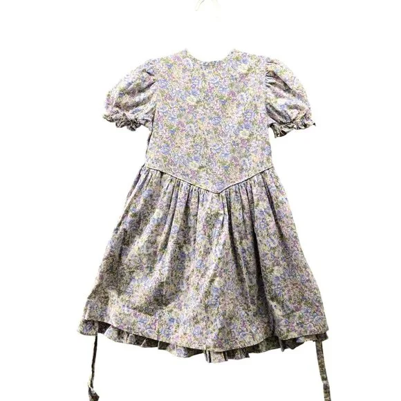 Vintage Girls‎ 6X Floral Dress Puff Sleeve Purple A-Line Prairie Cottagecore 80s