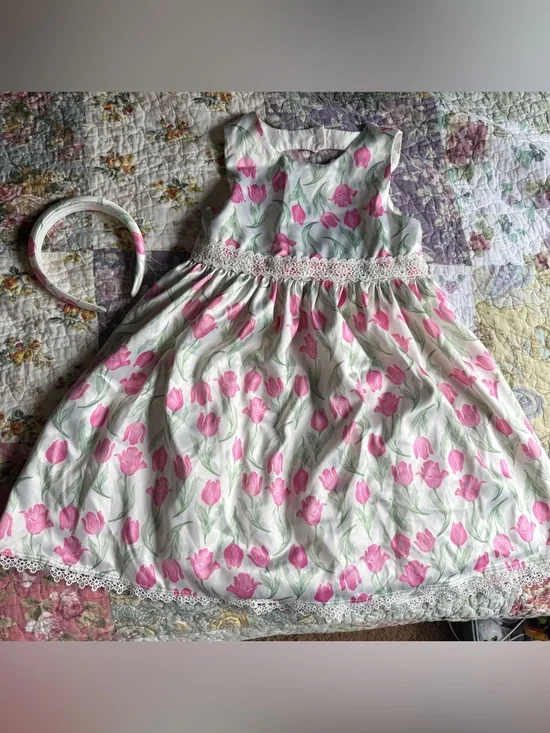 Rachel Zoe White Dress with Pink Tulip Print