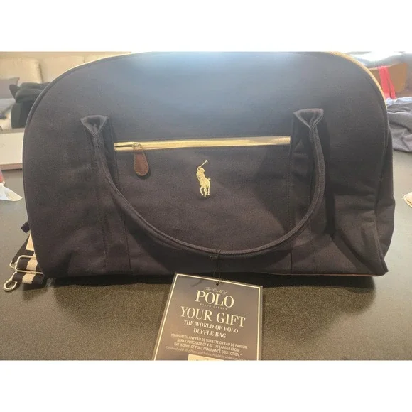 Ralph Lauren Polo World of Polo Duffel Bag Navy Canvas White Travel Bag NWT