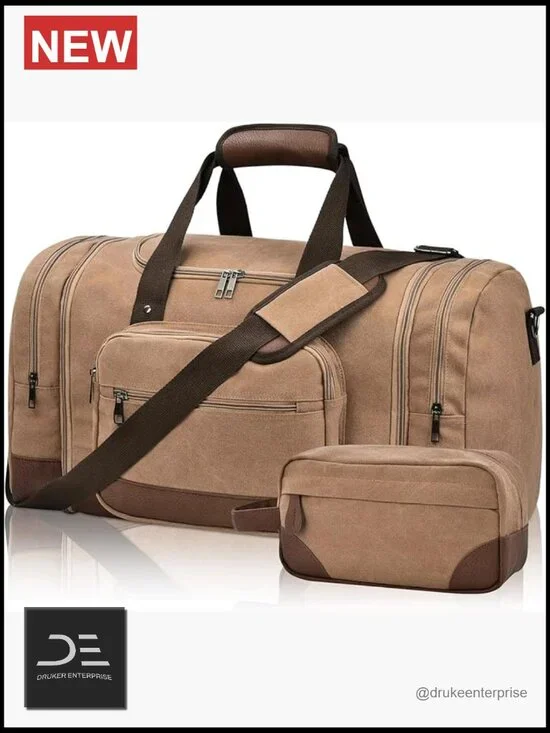 50L Expandable Canvas Travel Duffel Bag - Weekend Carry On Gym Bag