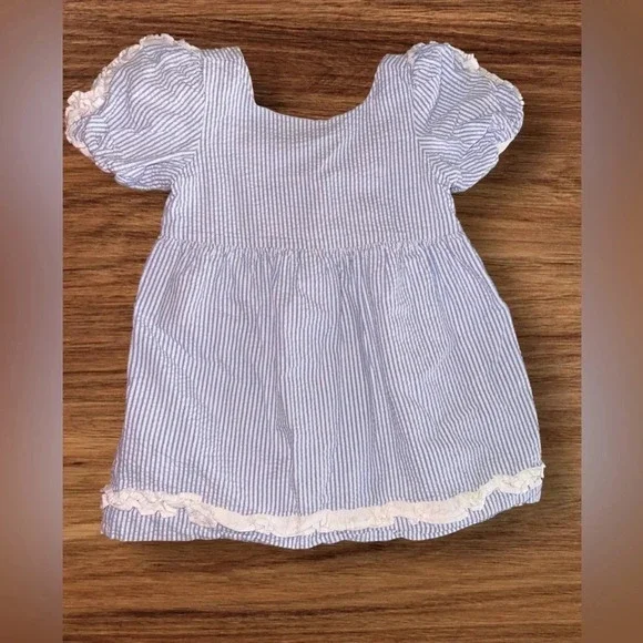 Janie & Jack Girls 4 Seersucker Ruffle Dress A Line Blue White 12-18m