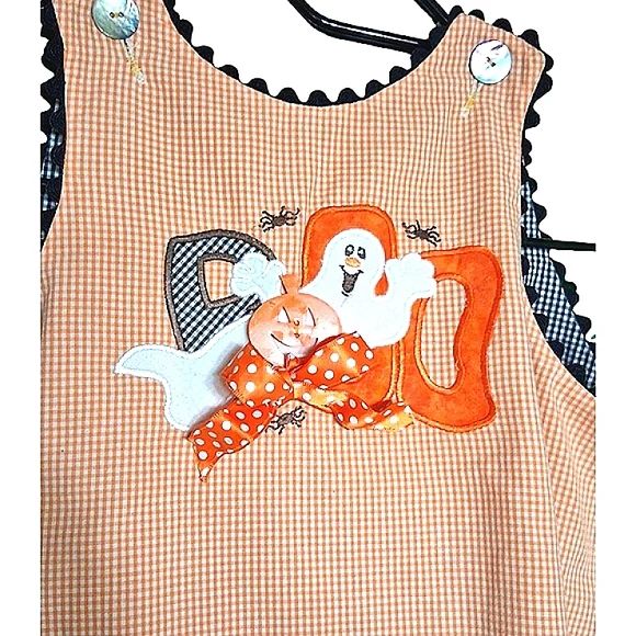 HALLOWEEN Boo Embroidered Spider Ghost Gingham Toddler Tent Dress NWT