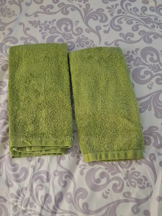 Hand Towels Green 100% Cotton By TRUE COLORS 2 Piece Set