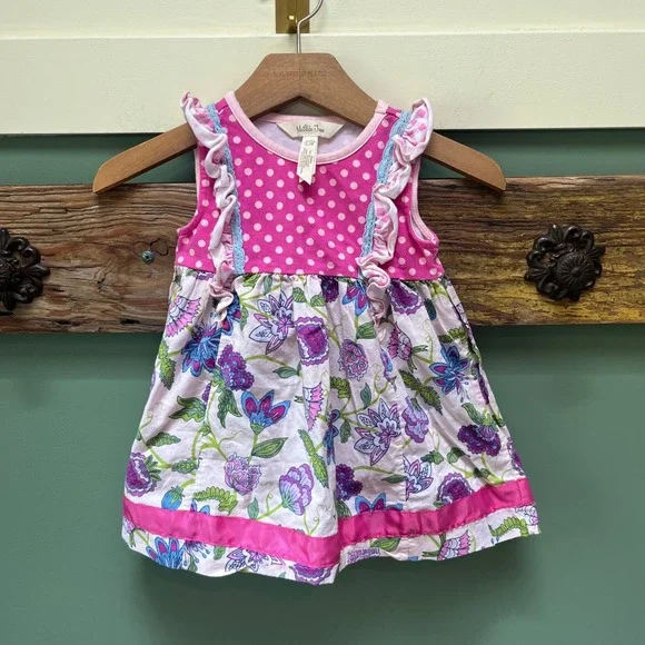 Matilda Jane Baby Girls Pink Polka Dot Floral Ruffle Dress 12-18M Mixed Print