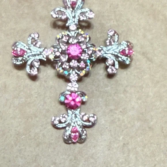 Elegant Pink and Silver Cross Pendant