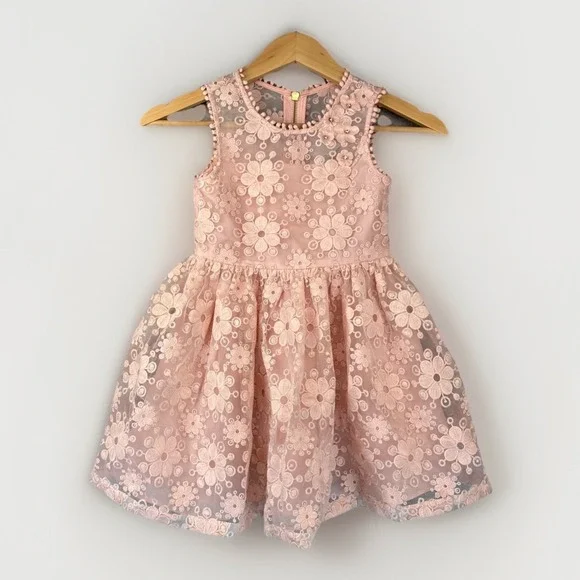 Vintage Girls Lace Dress 6‎ Pink Crinoline Rhinestones Sleeveless Rare Editions