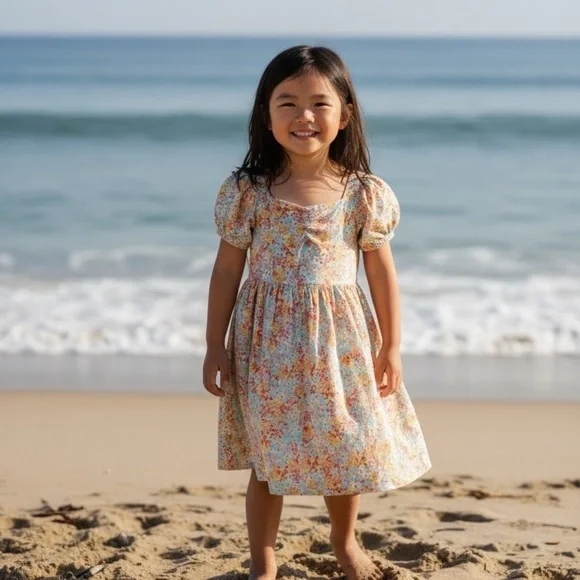 Roxy Kids Floral Puff-Sleeve Dress - Cream Multi​​