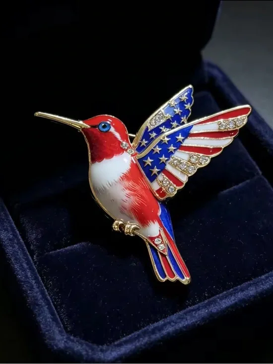 Anthropologie Red, White & Blue Hummingbird Pin