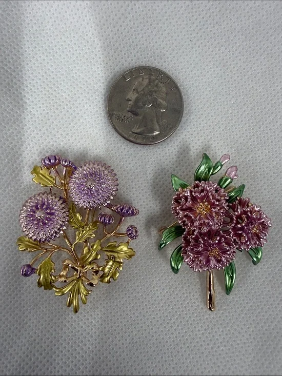 NWOT Floral Enamel Brooches (2)  - Pink & Gold Women’s Jewelry