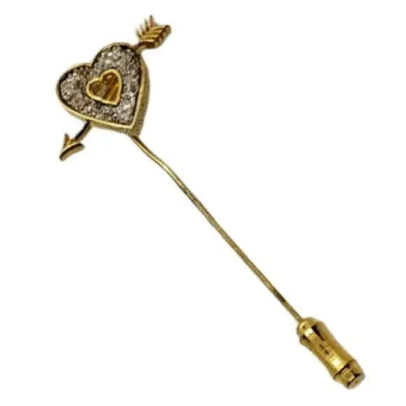 Vintage Franklin Mint 1979 Lover's Heart 24 Kt Gold Over Silver Stick Pin Brooch
