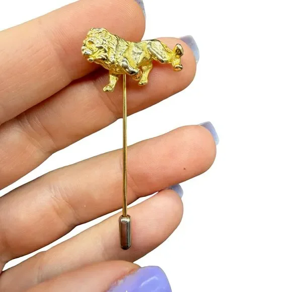 Vintage Jewelry Gold Tone Lion Stick Pin Brooch