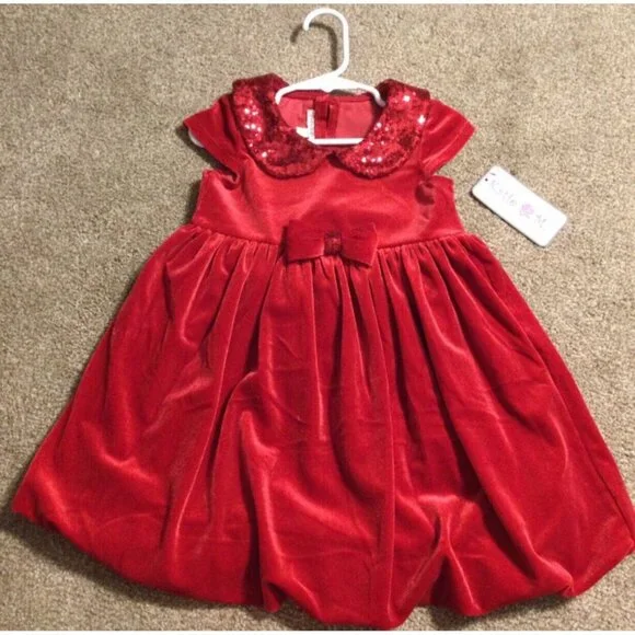 3T NWT KATIE M Red Holiday Velour Sequins Bubble Dress