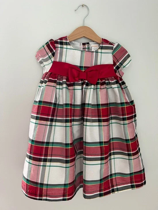 Gymboree | Plaid Toddler Dress Green Red Bow 18-24M