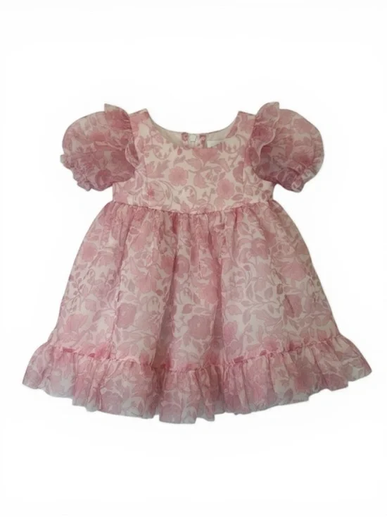 NWT Isaac Mizrahi Baby Girl Pink Floral Puff Sleeve Party Dress 24M