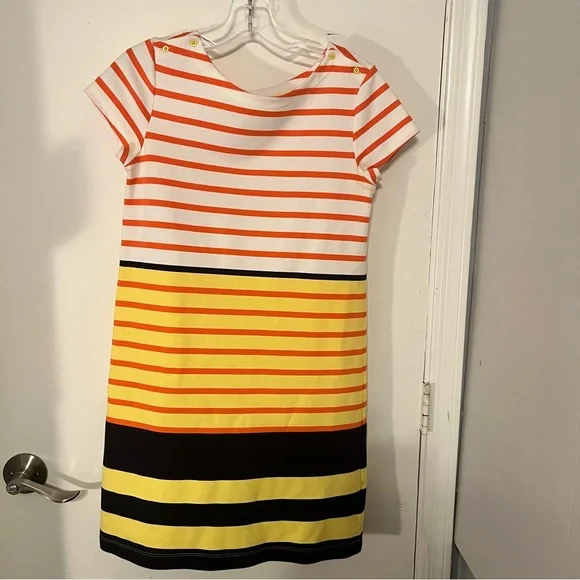 GapKids girls size XXlarge, striped T-shirt, dress, yellow, Blue, orange, knit
