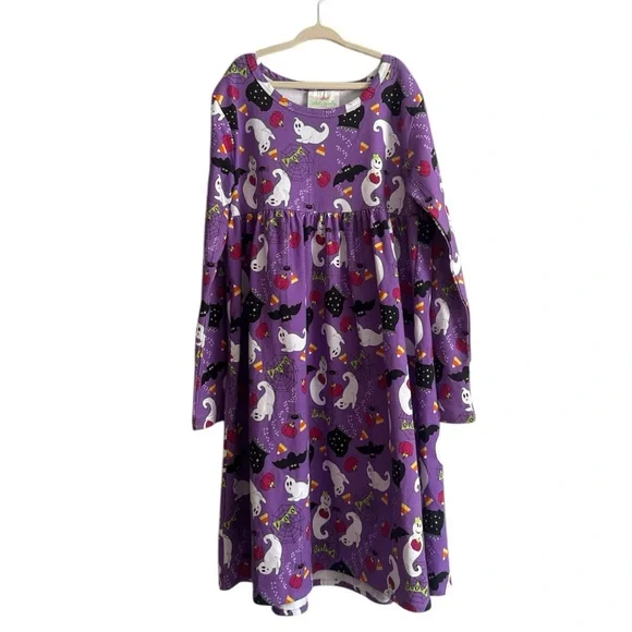 Lolly Wolly Doodle Girl’s Purple Halloween Long Sleeve Dress Size 8/9‎