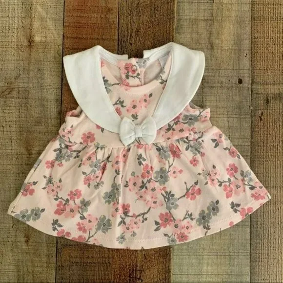 Laura Ashley Baby Girls Dress 0-3 Months Floral 100% Cotton Pink & White