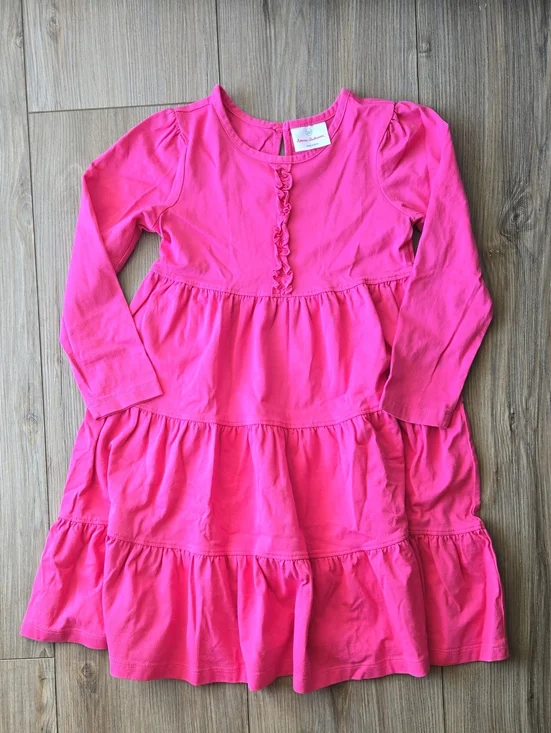 Hanna Andersson Hot Pink Tiered Cotton Long Sleeve Dress