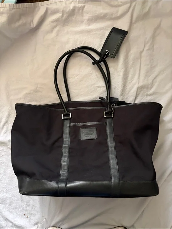1941 Coach Black Canvas Duffel Tote with Leather Trim