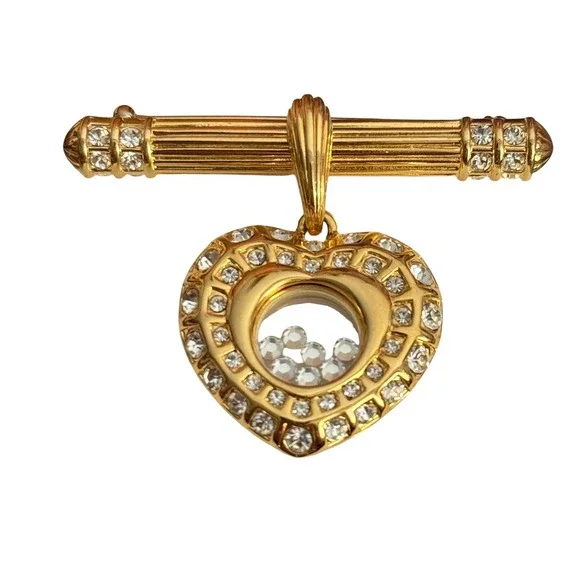 Nolan Miller Heart Crystal Brooch Pendant Floating‎ Stones Vintage Jewelry