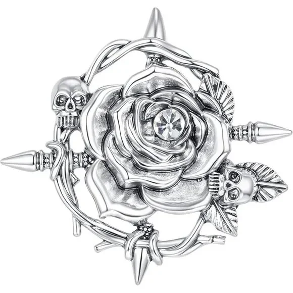 Women Vintage Crystal Brooch Lapel Pin Christmas Decorative Pins Rose Silver