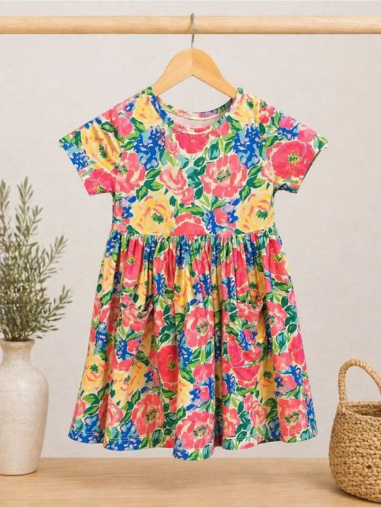 Mila & Rose Girls 3T Floral Dress Bright Multicolor Pocket Dress Boutique