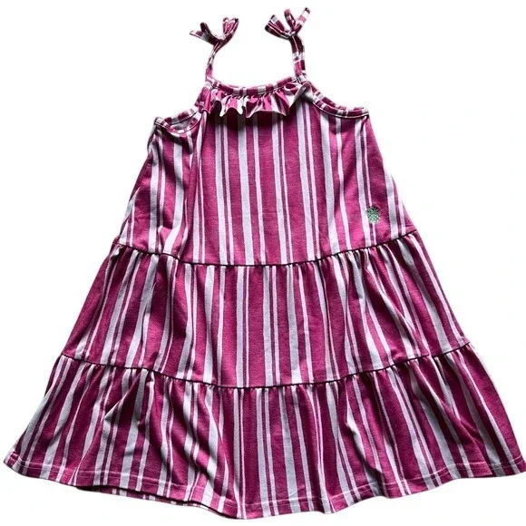 Tommy‎ Bahama Kids Pink White Striped Tiered Ruffle Pineapple Sun Dress Size 5