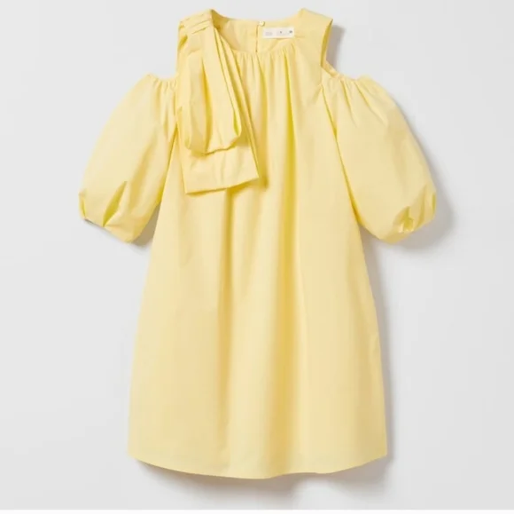 LIKE NEW ZARA GIRL'S YELLOW POPLIN DRESS WITH BOW SZ 7 $46