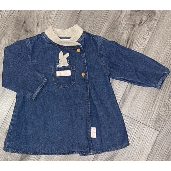 Vintage Peter Rabbit Beatrix Potter Baby‎ Denim Shirt Dress Size 6/9 Months