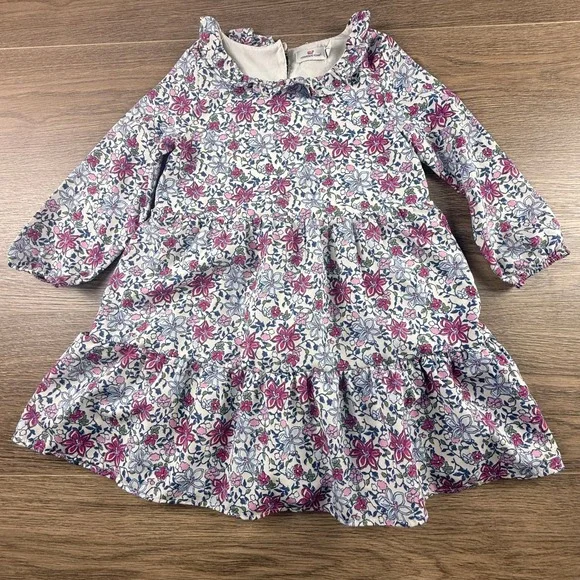 Vineyard Vines Girls Floral Tiered Dress Ruffle Collar Cream Lined XS 5-6 Party