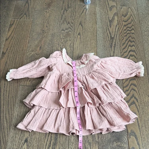 Charming Pink Baby Dress with Ruffles 100% organic cotton custom handmade 6-9 m