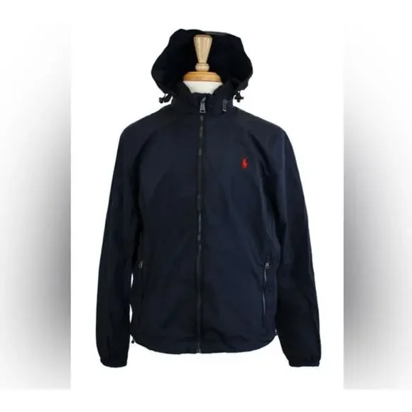 Ralph Lauren Polo Signature Logo Navy Blue Hooded  Windbreaker Jacket Sz.14/16