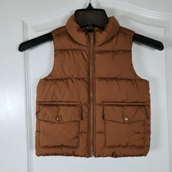 Old Navy Kids Brown Puffer Vest Water Resistant Pockets Size 2T