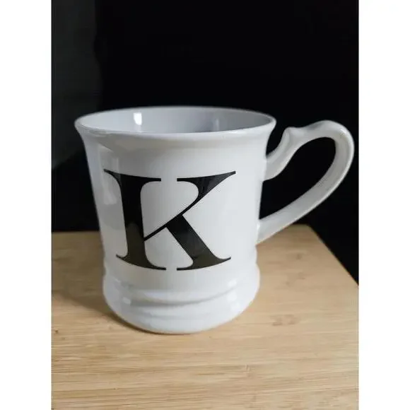Williams-Sonoma White Monogram Mug Letter K Sculpted Handle Approx 14 oz