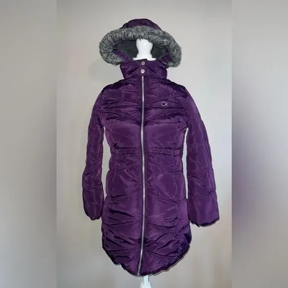 CALVIN KLEIN GIRLS PARKA WITH FUR HOOD SIZE L (14-16) MINT