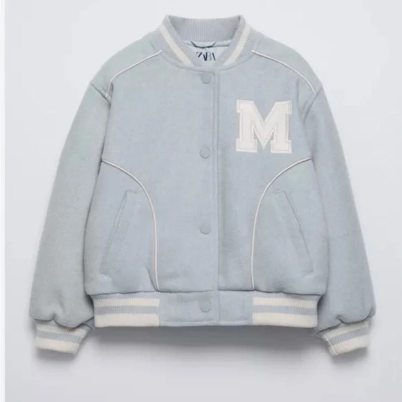 Zara Kids Pastel Blue Varsity Jacket