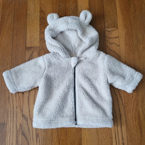 Hanna Andersson Baby 0-3 Months Marshmallow Fleece Jacket Ivory Color Hooded Ear
