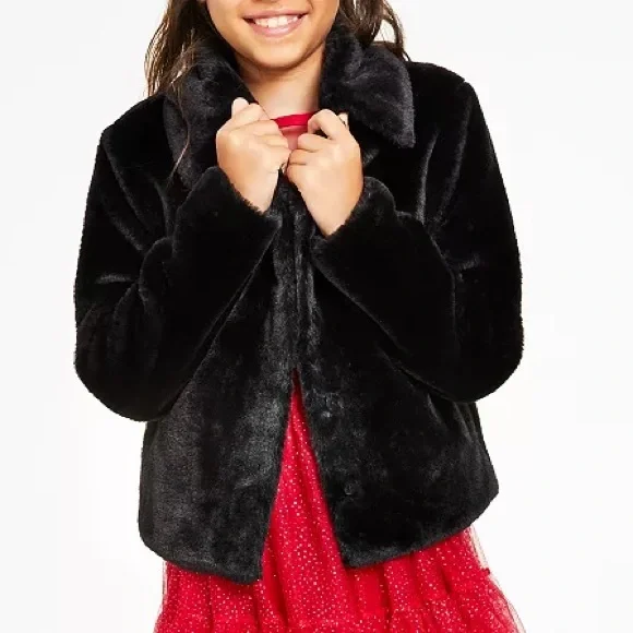 Epic Threads Girl’s Faux Fur Jacket in Deep Black, NWT, Size 3T