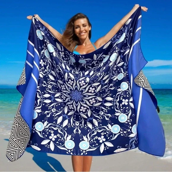 Beach Towel - Blue Flower (78x35 inches)