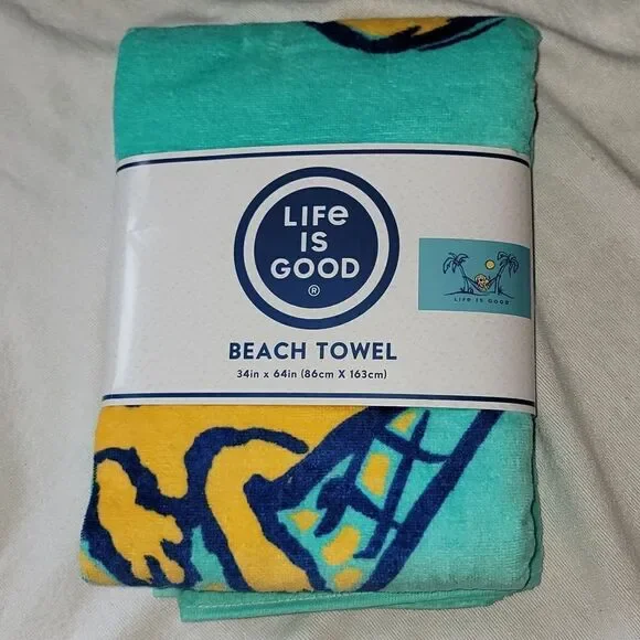 LIFE IS GOOD Large Dog In Hammock Logo Beach Towel 2024 ⛱️ 34 x 64 inches • New