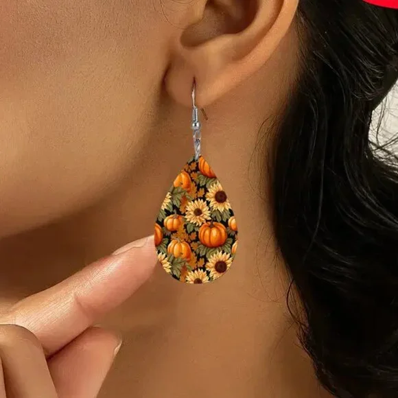 Pumpkin Sunflower PU Leather Earrings 2 2/4