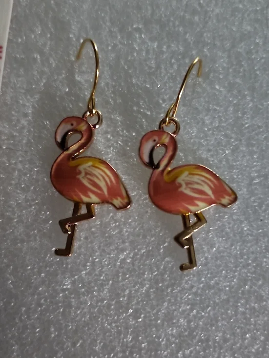 Hand Crafted Coral Pink & Yellow Flamingo Dangle Earrings