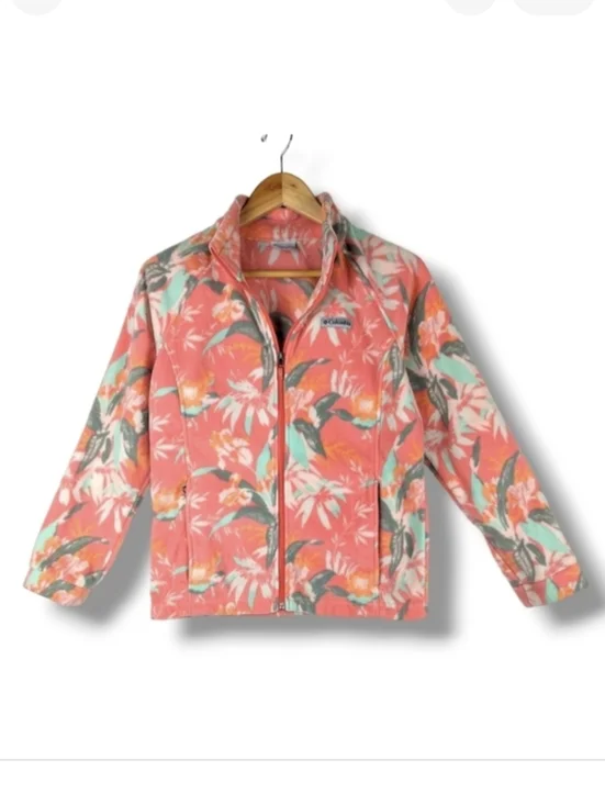 Columbia Floral Fleece Jacket‎ Youth XL Peachy Pink Green