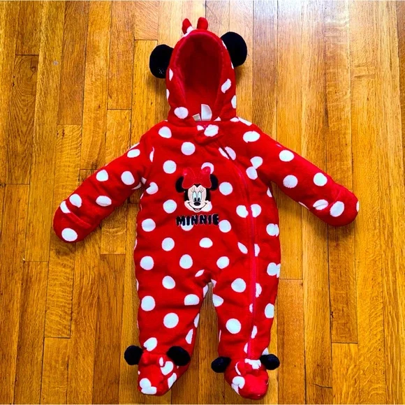 Disney Baby Minnie Mouse polka dot snowsuit with Minnie Ears size 6M