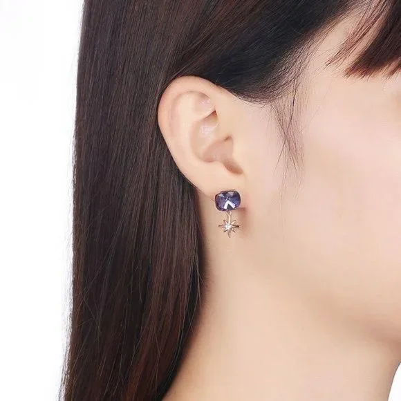 Purple GENUINE SWAROVSKI Made Crystal Star Earring