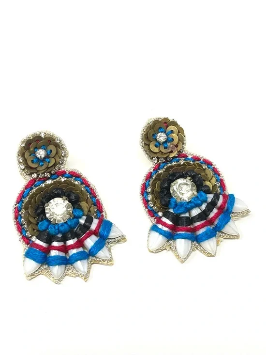 New Anthropologie Beaded Statement Earrings Red White Blue