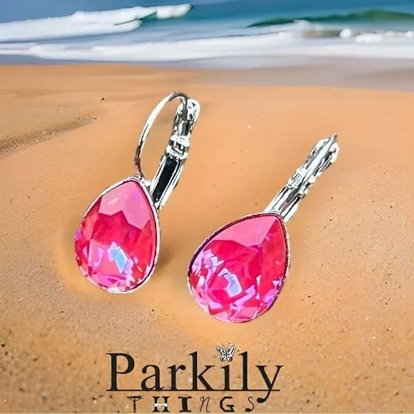 Handcrafted earrings with a pink teardrop Swarovski crystal